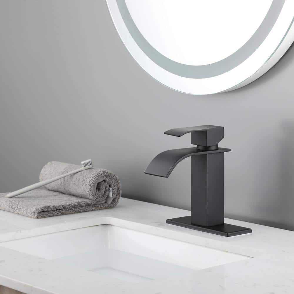 Matte Black Single Handle Waterfall Spout Bathroom Faucet