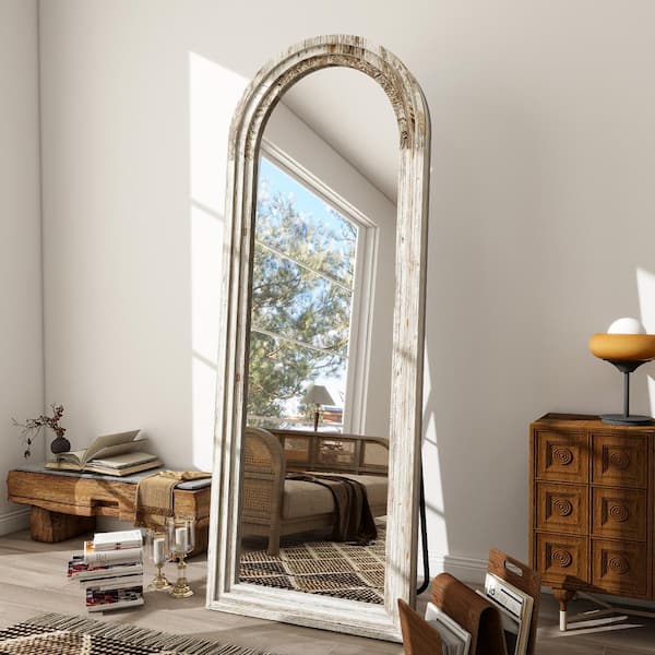 XRAMFY 71 in. H x 30 in. W Arched Classic White Wood Framed Oversized Full Length Mirror Floor Mirror