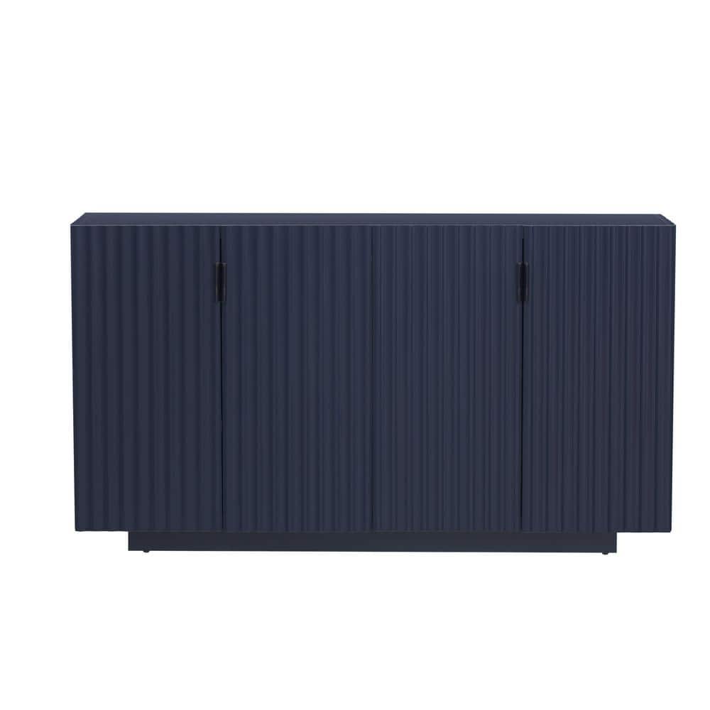 59.8 in. W x 15.7 in. D x 33.4 in. H Blue Wood Linen Cabinet with Wavy Door