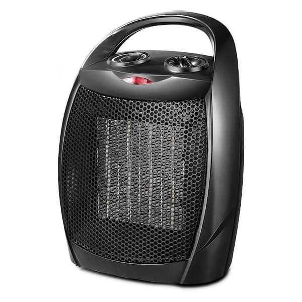 1500W 9.45" Black Indoor Electric Ceramic Space Heater with Adjustable Thermostat and Overheat Protection for Office