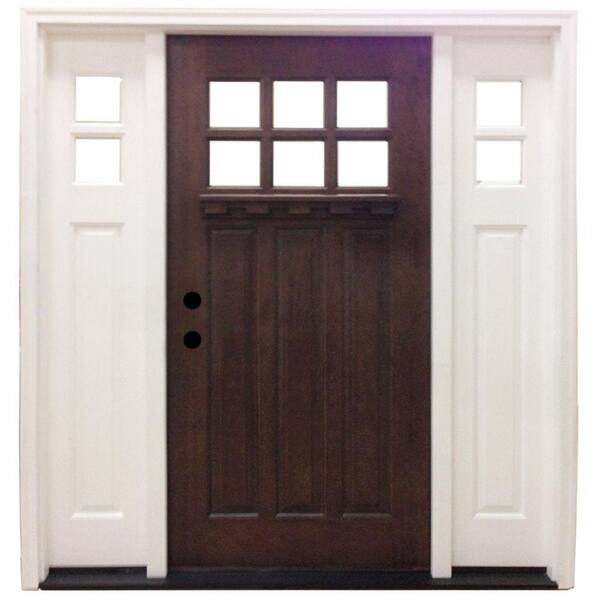 Steves & Sons 68 in. x 80 in. Craftsman 6 Lite Stained Mahogany Wood Prehung Front Door with Sidelites