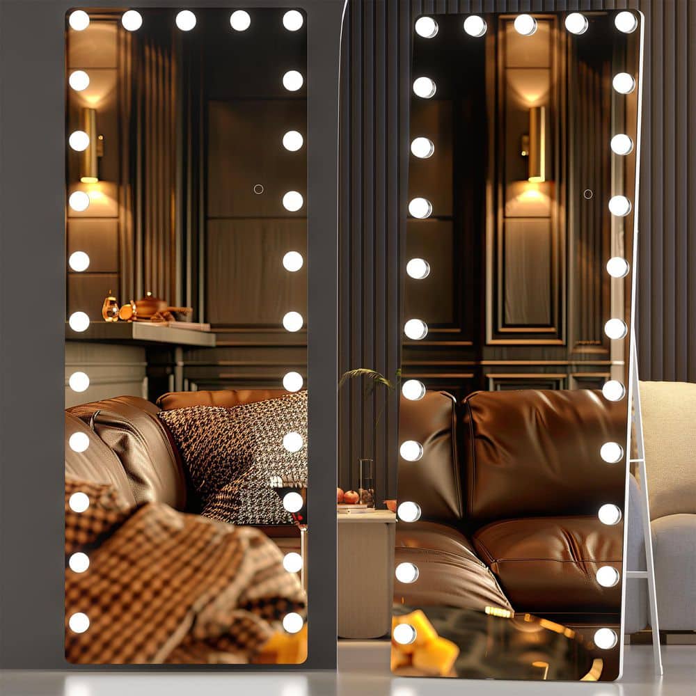 Clear 28 in. W x 75 in. H Rectangular Glass Full Length Mirror with Lights 