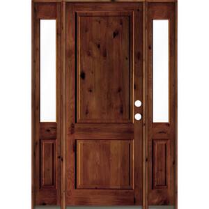 64 in. x 96 in. Rustic Knotty Alder Square Red Chestnut Stained Wood Left Hand Single Prehung Front Door