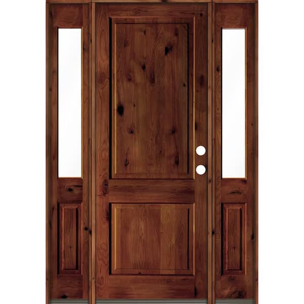 Krosswood Doors 64 in. x 96 in. Rustic Knotty Alder Square Red Chestnut Stained Wood Left Hand Single Prehung Front Door