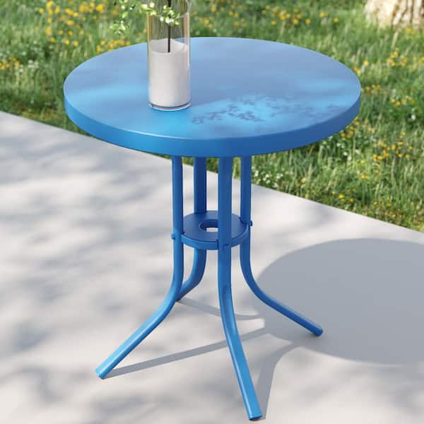 Navy Blue Modern Industrial Patio Round Side Table with Metal Frame