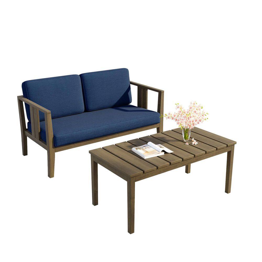 2-Piece Teak Patio Lounge Chairs Conversation Set with Navy Cushions and Brown Coffee Table price history on PriceWatchPro