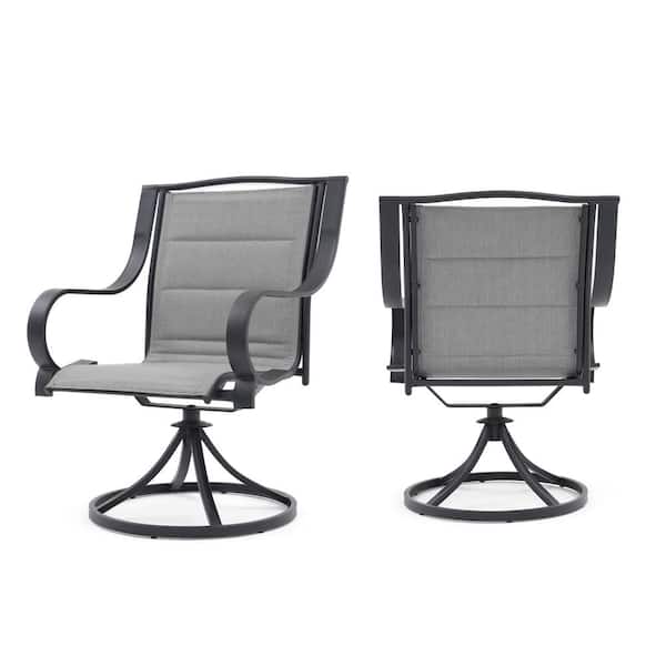 Freestyle Patio Quick-drying Padded Rocking Chairs, Swivel Iron Outdoor Dining Chair with Wave Arms, Grey (2-Pack)