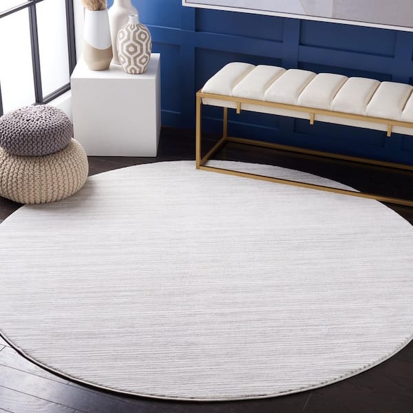Vision Ivory Gray 12 ft. x 12 ft. Solid Marle Round Area Rug