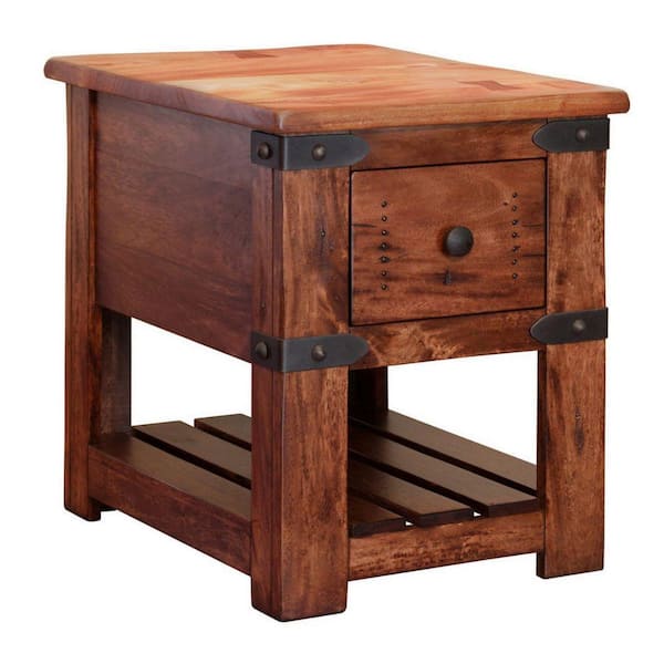 Benjara 23.5 in. Brown and Black Rectangle Wood End Table with 1-Drawer and Shelf