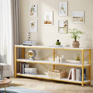 Turrella 70.8 in. White Gold Rectangle Wood Console Table Extra Long TV Console with Storage Shelves