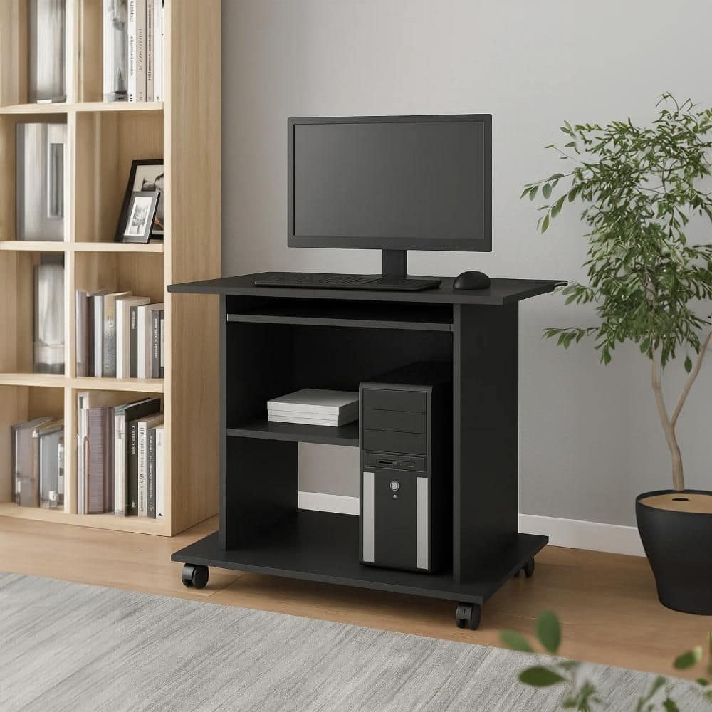 Gulo 31.5 in. Black Wood Computer Desk with 2-Shelves and Keyboard Tray