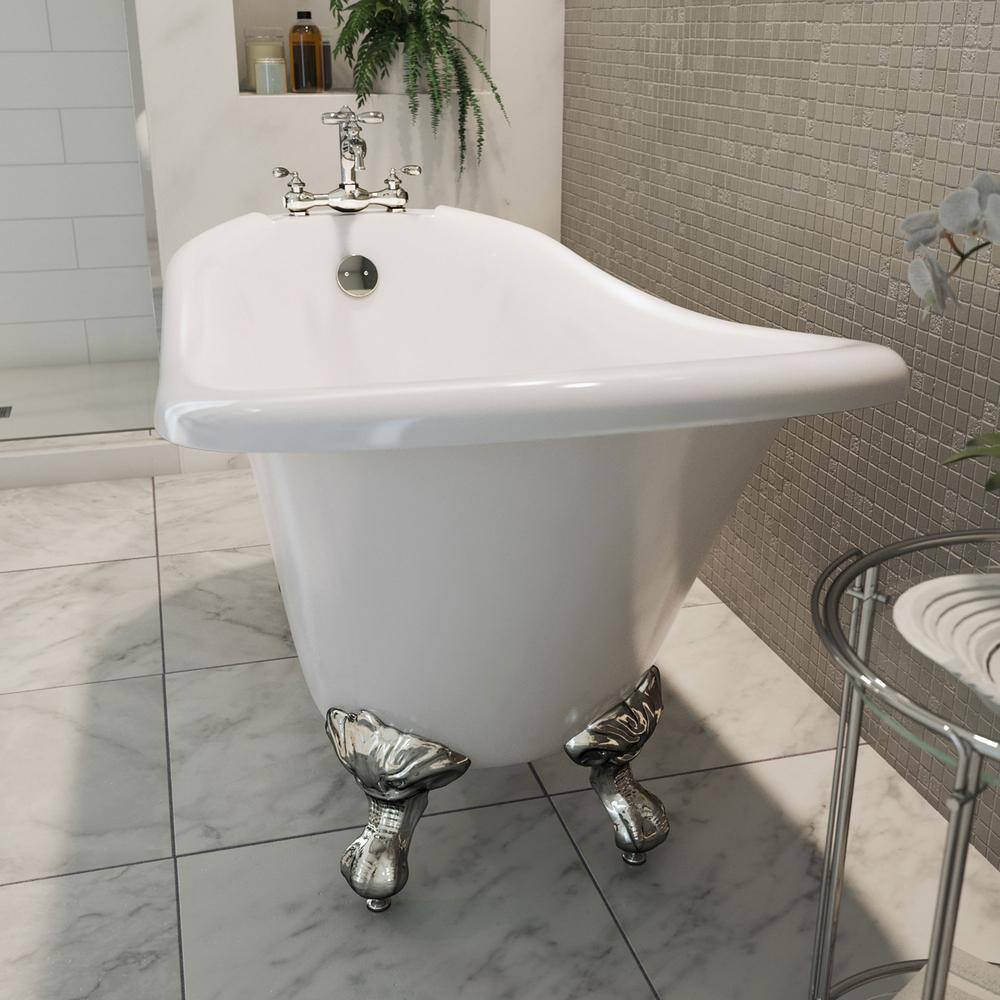 61" White Acrylic Freestanding Clawfoot Bathtub