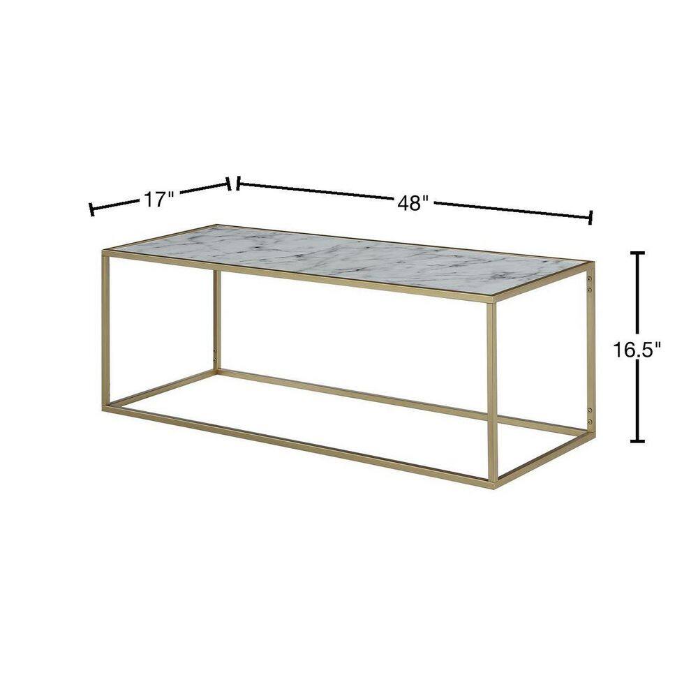 Gold Faux Marble Rectangular Coffee Table with Metal Frame