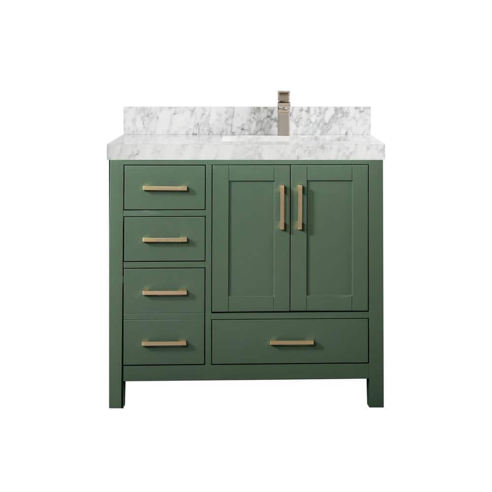 Malibu 36 in. W x 22 in. D x 36 in. H Right Offset Sink Bath Vanity in Lafayette Green with 2 in. Carrara Marble Top price history on PriceWatchPro