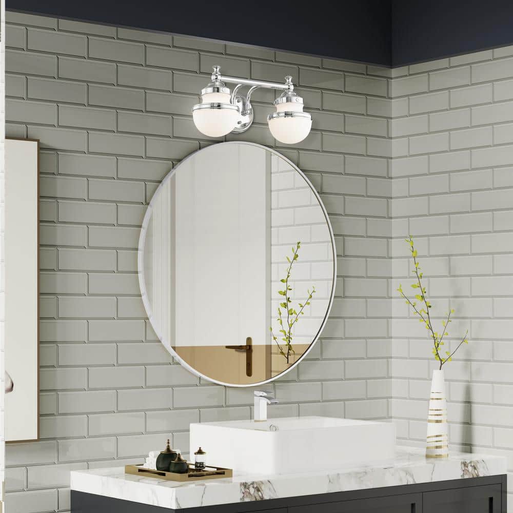 Polished Chrome Two-Light Bath Vanity with Opal Glass Shades