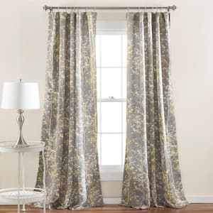 Gray Floral Rod Pocket Room Darkening Curtain - 52 in. W x 84 in. L (Set of 2)