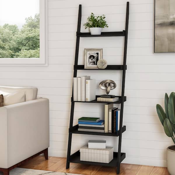 5 Shelf Ladder Bookcase Leaning Shelves, Farmhouse Style Ladder Bookcases