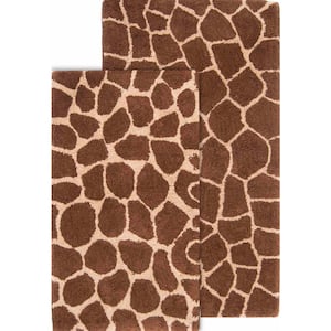 Giraffe Chocolate and Beige 21 in. x 34 in. and 24 in. x 40 in. 2-Piece Bath Rug Set