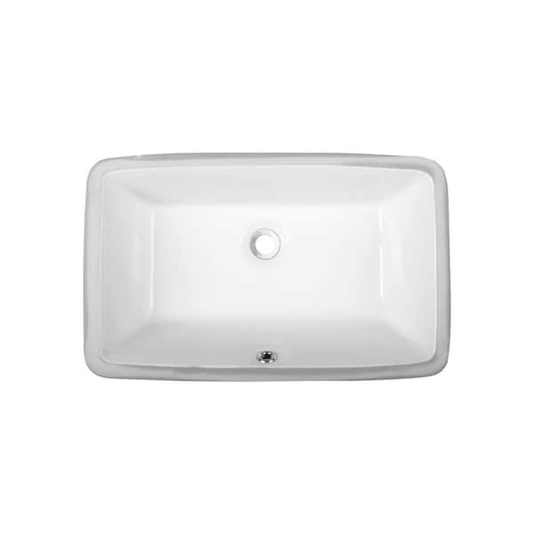 Unbranded 21 in . Undermount Rectangular Bathroom Sink with Overflow Drain in White