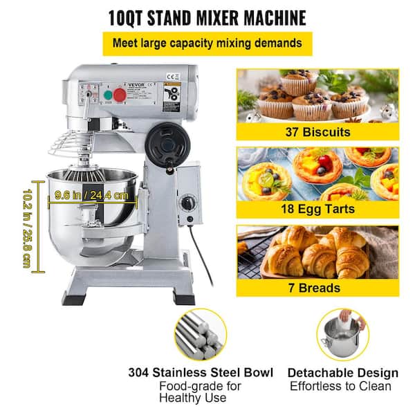 VEVOR 30 qt. Commercial Dough Mixer 3-Speeds Adjustable Mixer Silver Electric Stand with Stainless Steel for Restaurants