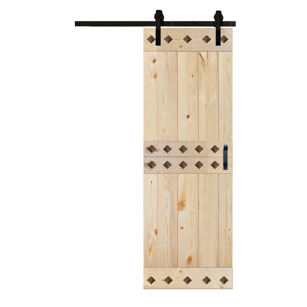Mid-Century Style 30 in. x 84 in. Unfinished Solid Wood Sliding Barn Door with Hardware Kit - Assembly Needed price history on PriceWatchPro