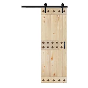 Mid-Century Style 30 in. x 84 in. Unfinished DIY Knotty Pine Wood Sliding Barn Door with Hardware Kit