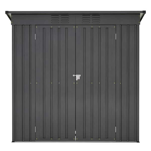 Tunearary 4 ft. W x 6 ft. D Black Metal Storage Shed with 2 Hinged Doors (24 sq. ft.)