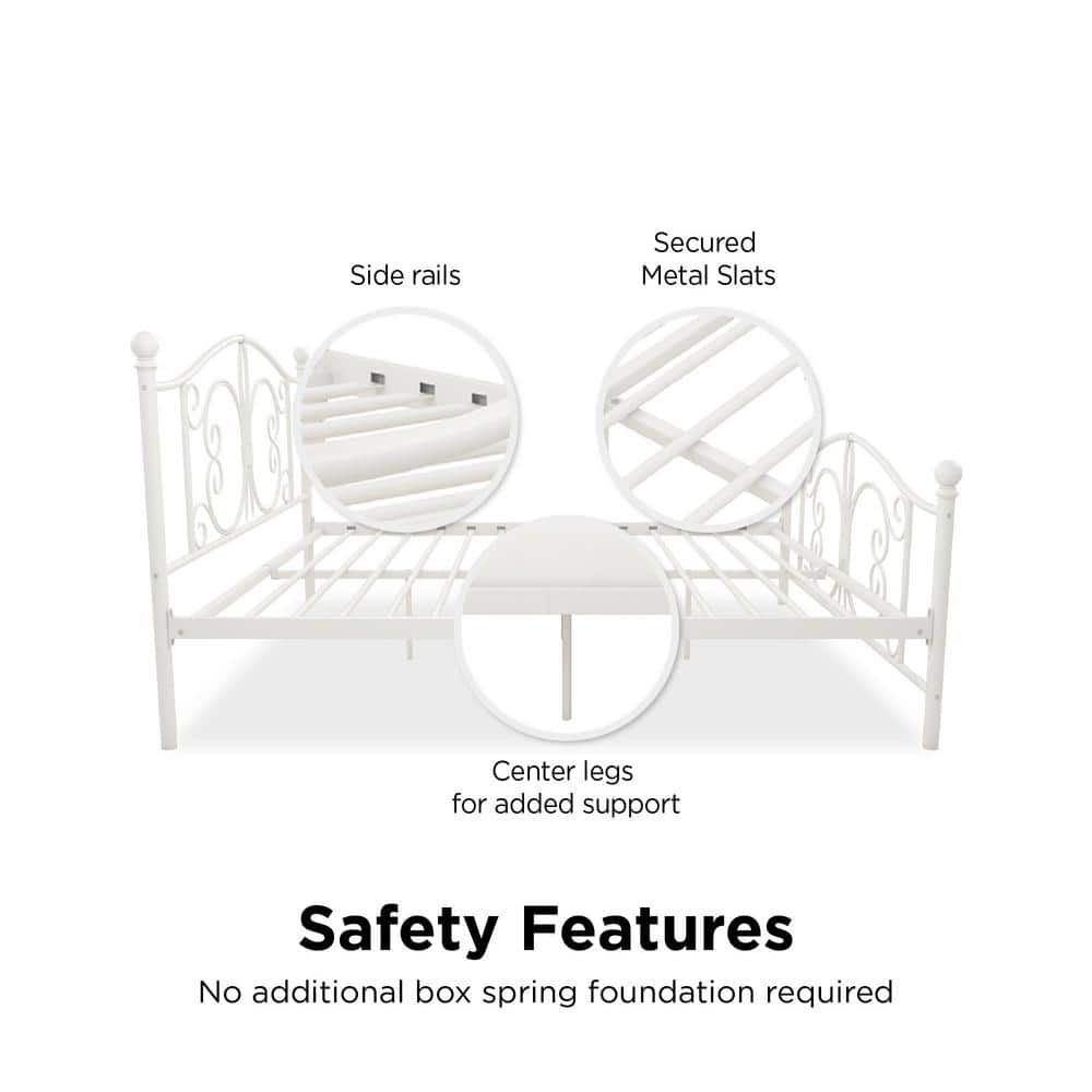 White Metal Full Bed with Scrollwork Headboard