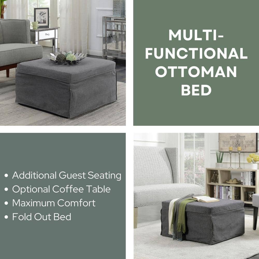 Gray Steel Folding Bed Ottoman with Storage