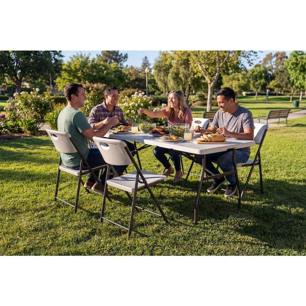 HDX 6 ft. Almond Resin Top Indoor/Outdoor Rectangular Folding