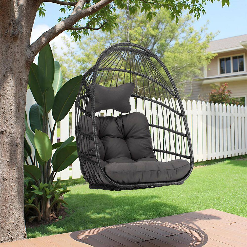 1-Person Gray PE Wicker Porch Swing Egg Chair with Gray Cushion price history on PriceWatchPro