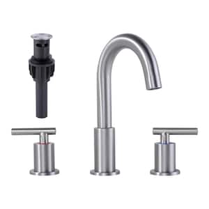 8 in. Widespread Double Handle 3-hole High-Arc Bathroom Faucet with Pop-up Drain Lead-Free in Brushed Nickel