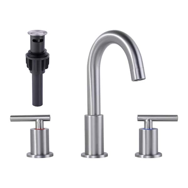 ARCORA 8 in. Widespread Double Handle 3-hole High-Arc Bathroom Faucet with Pop-up Drain Lead-Free in Brushed Nickel
