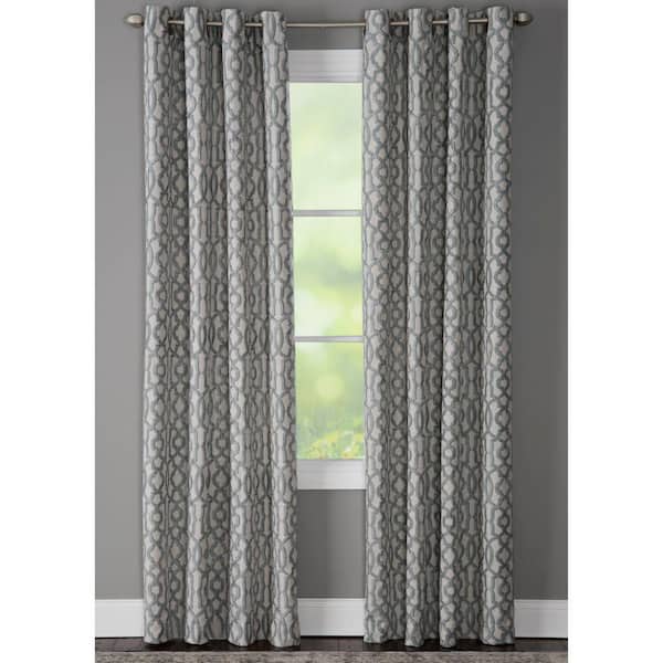 Natco Holland 50 in. W x 95 in. L Polyester Room Darkening Window Panel in Grey