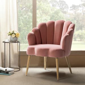 Flora Pink Velvet Barrel Chair with Scalloped Tufted Cushions (Set of 1)