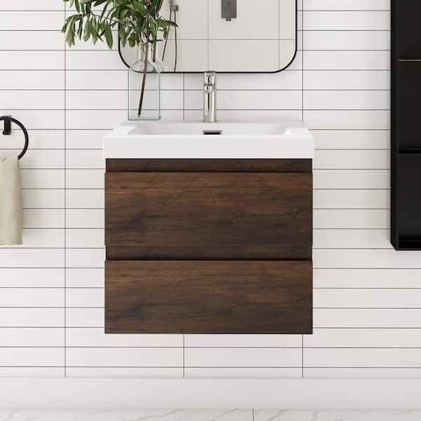 23.7 in. W x 19.7 in. D x 22.5 in. H Single Sink Wall Mounted Bath Vanity in Rose Wood with White Cultured Marble Top