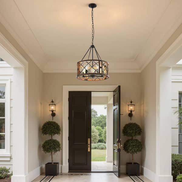 シャンデリア Emeritpro 5-Light Black Drum Chandelier with Metal and Dark Brown