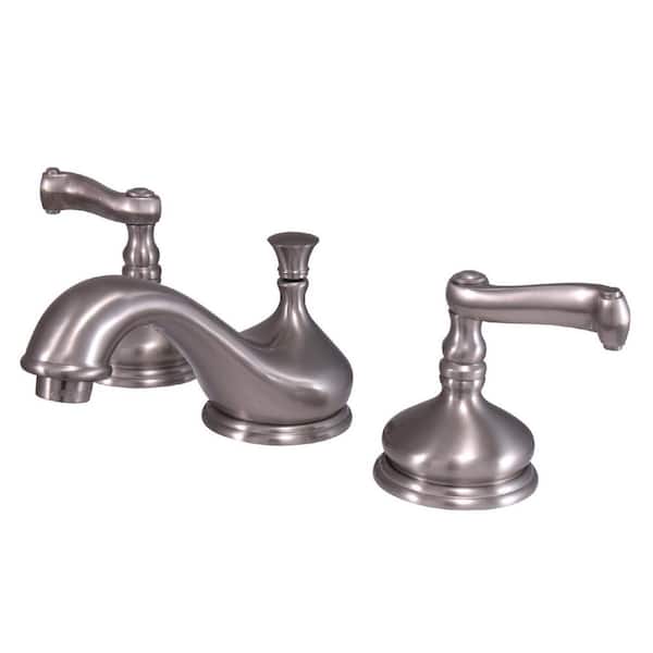 Kingston Brass 2-Handle 8 in. Widespread Bathroom Faucets with Brass Pop-Up in Brushed Nickel