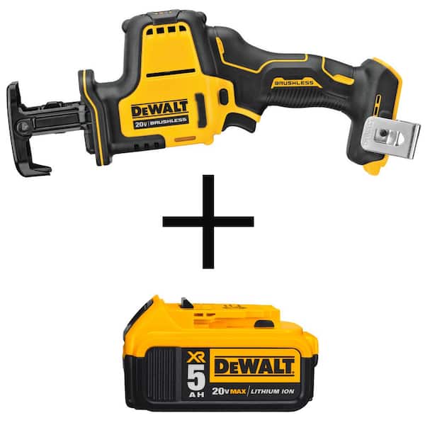 DEWALT ATOMIC 20V MAX Cordless Brushless Compact Reciprocating Saw and (1) 20V MAX XR Premium Lithium-Ion 5.0Ah Battery