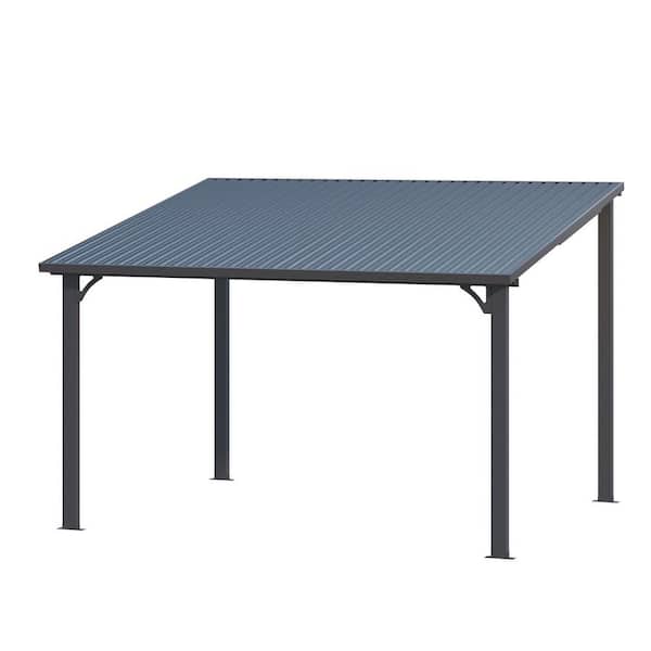12 ft. x 10 ft. Outdoor Pergola Hardtop Gazebo, Wall-Mounted Heavy Duty Lean to Metal Patio Cover