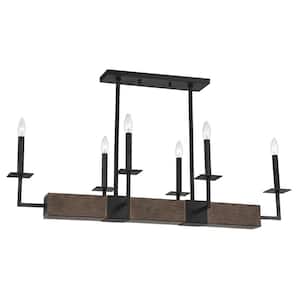 42 in. W x 11 in. H 6-Light Black Remington and Wood Finish Linear Chandelier with No Bulbs Included