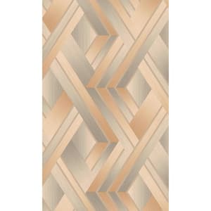 Beige and Orange Soft Vignette Geometric Stripes Wallpaper Non-Woven Material Non-Pasted Covered 57 sq. ft. Double Roll