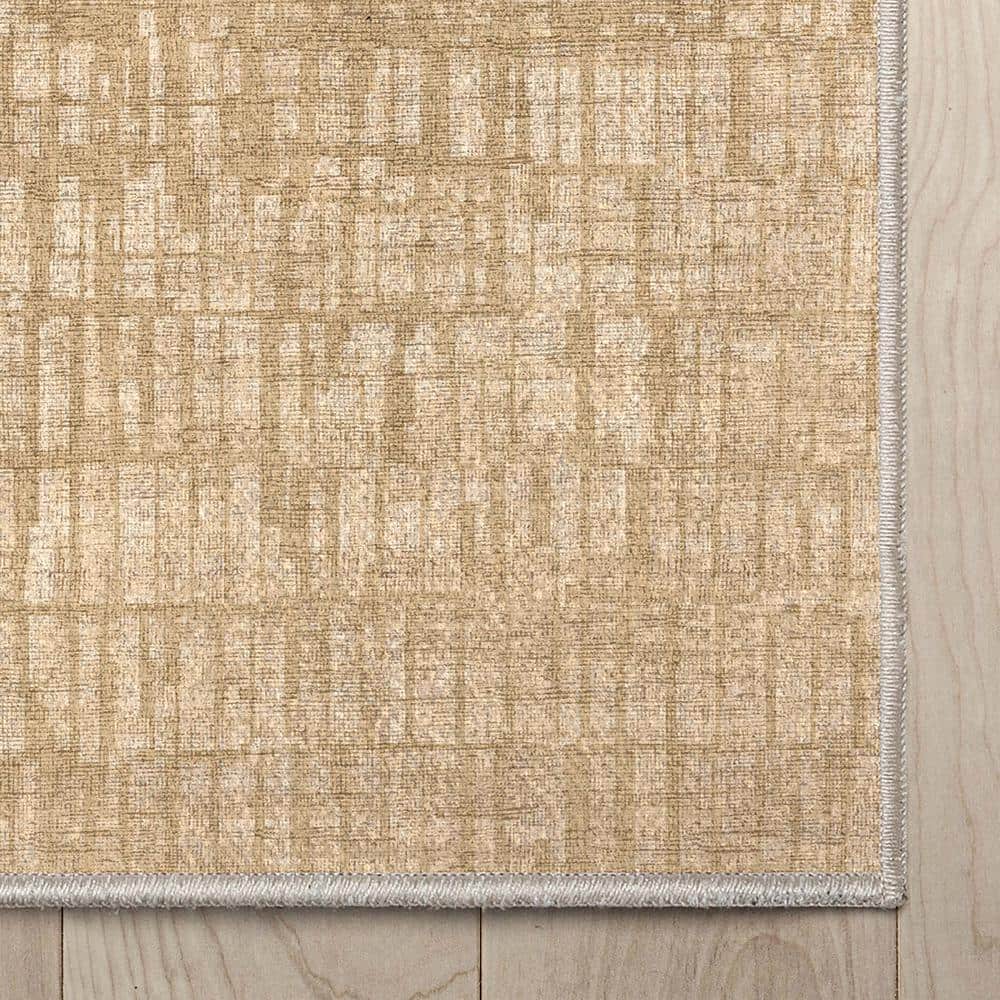 Beige Abstract Synthetic Flat-Woven 5'3" x 7'3" Area Rug