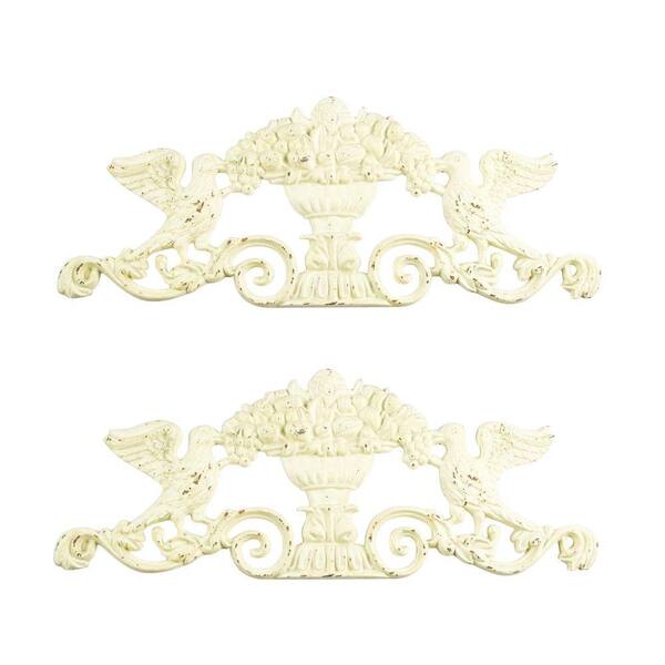 Antique Reproductions 10 in. White Lovebird Wall Plaque (2-Piece)