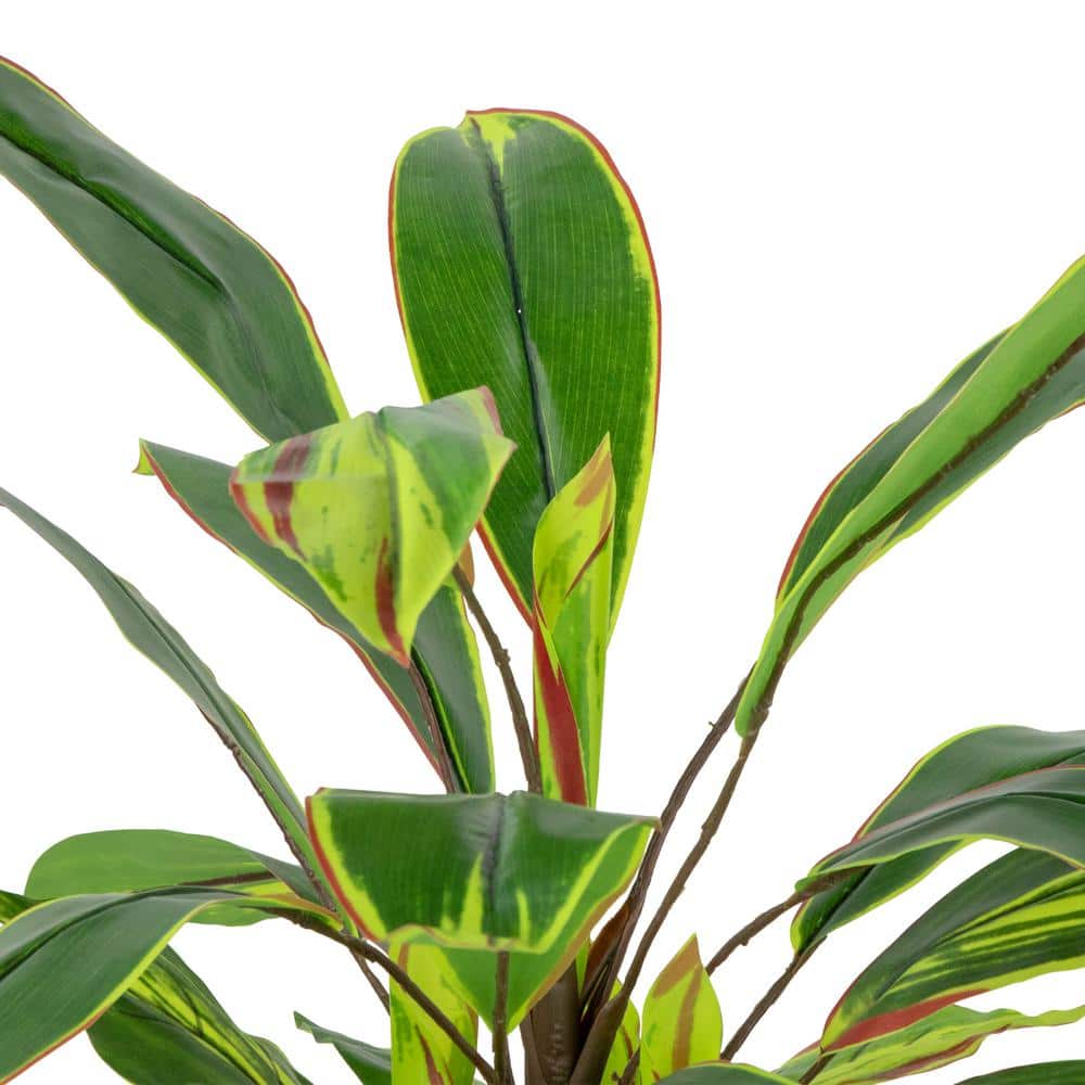 25" Green and Red Artificial Dracaena Plant in Off-White Plastic Pot