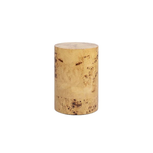 Jennifer Taylor Nebula 15 in. Burl Wood Round Accent Pillar Side Table in Warm Natural Brown