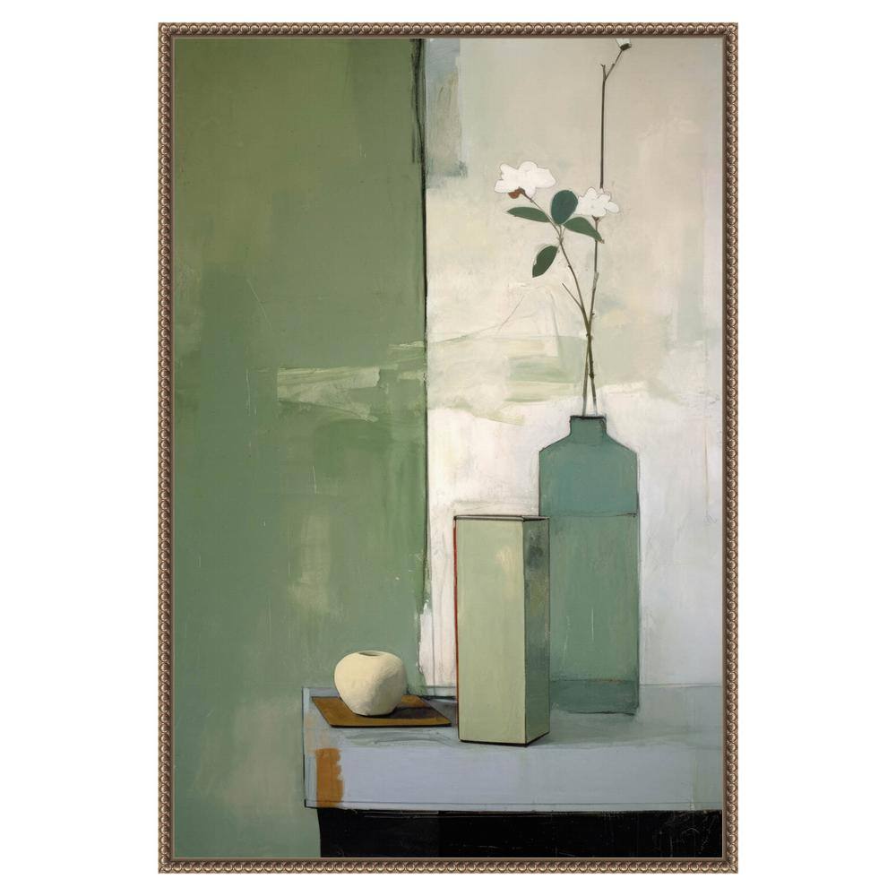 Green and White Beaded Framed Botanical Canvas Print