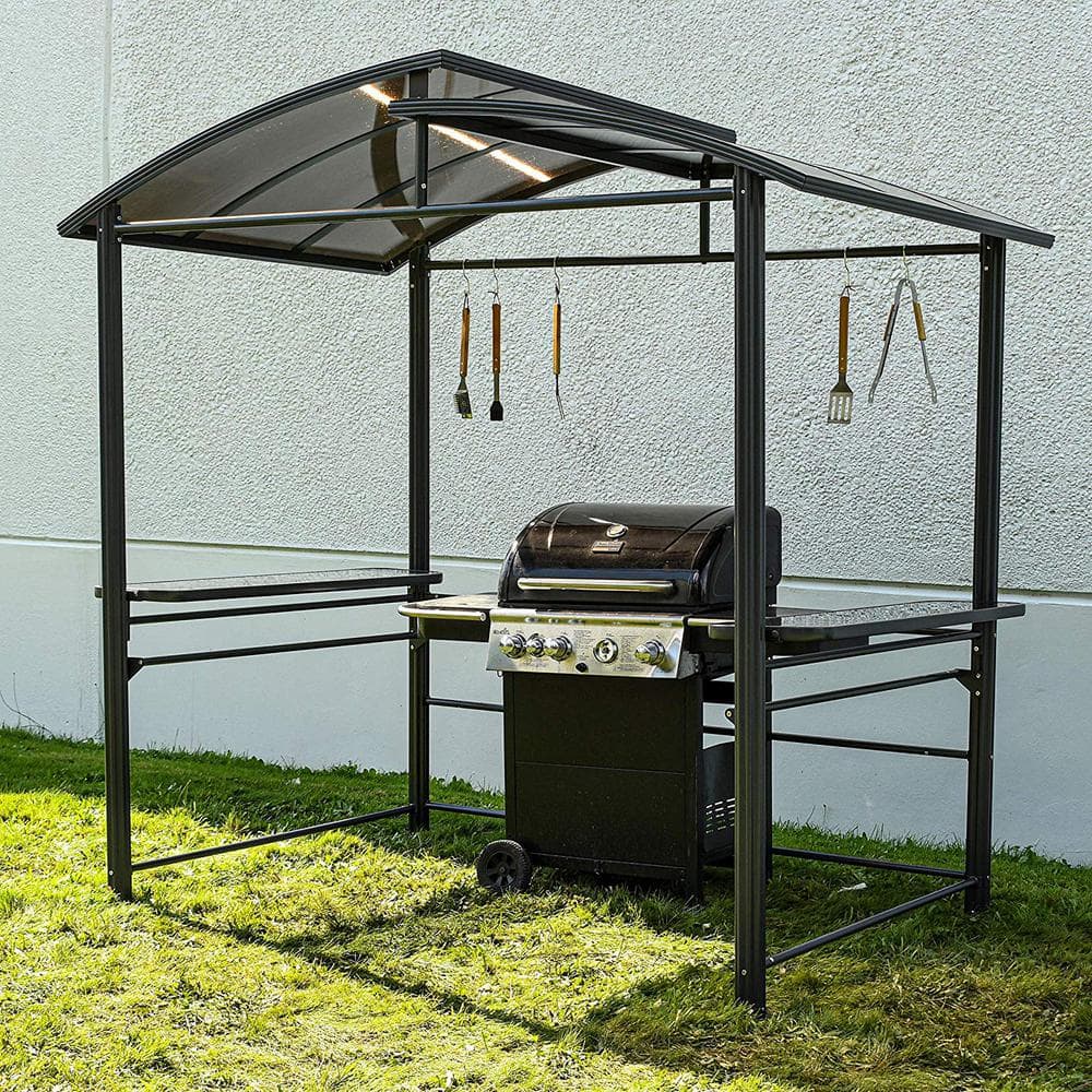 ALEKO GZBHTG01 Aluminum Frame and Poly-carbonate Roof BBQ Gazebo with Serving Tables - 8 x 5 x 8 Feet - Brown(Box 2 of 2)