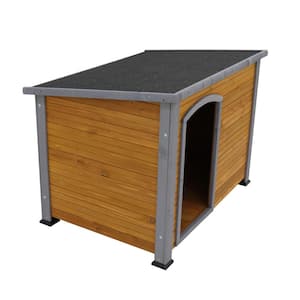 Dog House Outdoor and Indoor Heated Wooden Dog Kennel for Winter with Raised Feet Weatherproof for Medium to Large Dogs