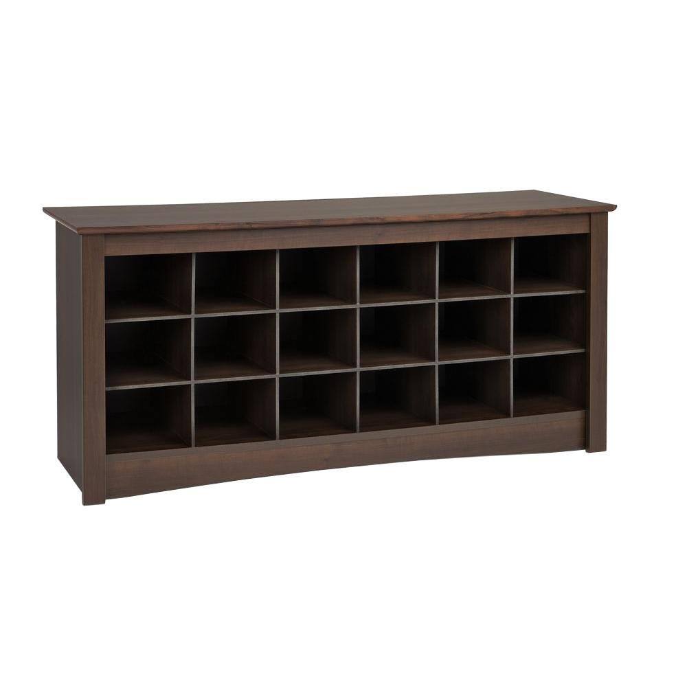 Espresso 18-Cubby Shoe Storage Bench with Seating